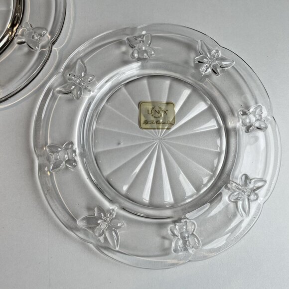 Set Of 2 Lenox Butterfly Meadow 8” Salad Plate Clear Glass Scalloped Edge NWT - Picture 3 of 5